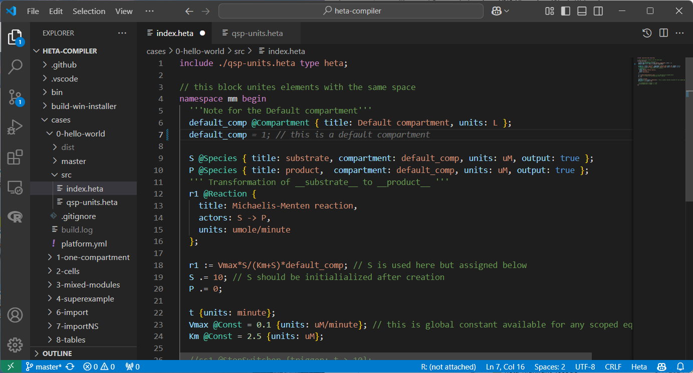 VSCode displaying Heta sintax highlight