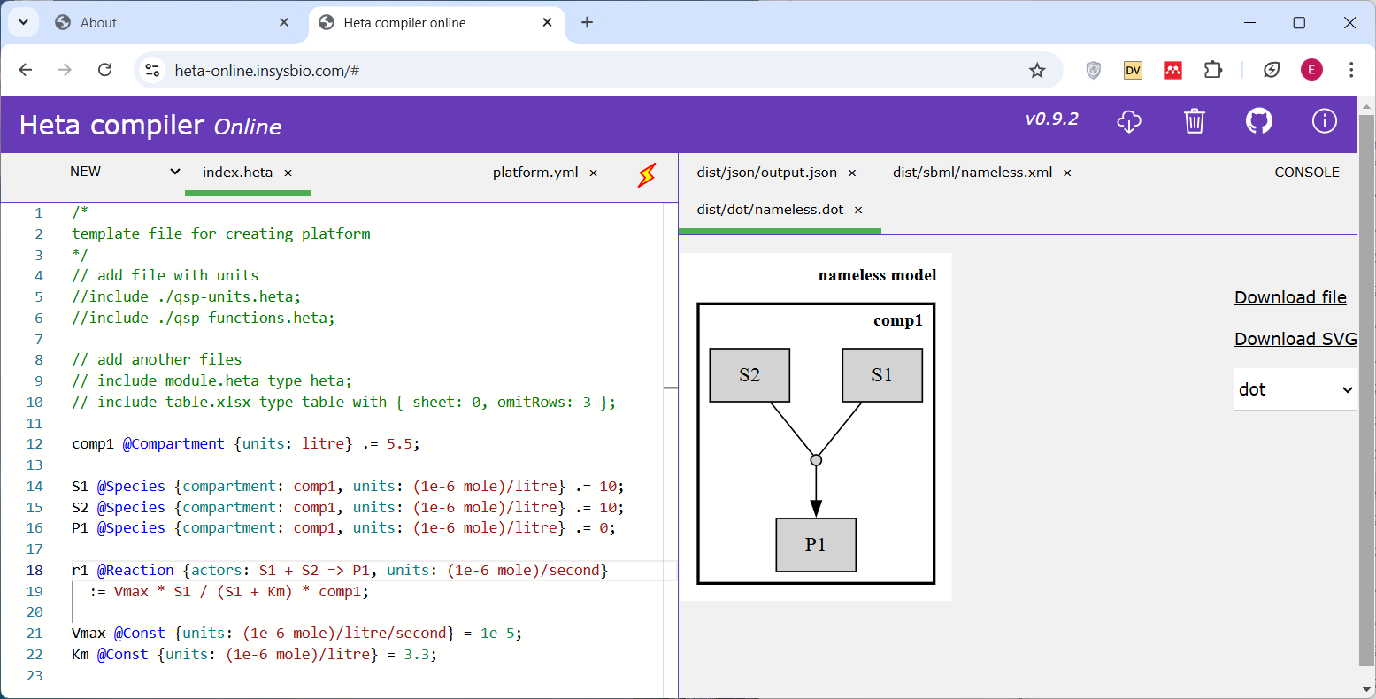 Heta Compiler Online app