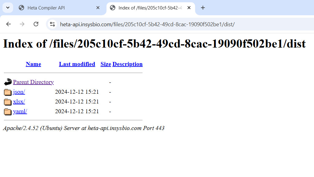 Heta API generates files on server